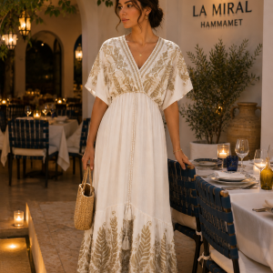 ROBE DEMI MANCHE IMRIMEE A MOTIF DOREE