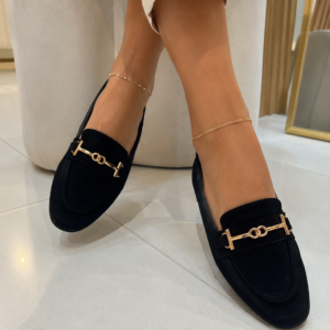 MOCASSIN PLAT FAUX DAIM A BROCHE