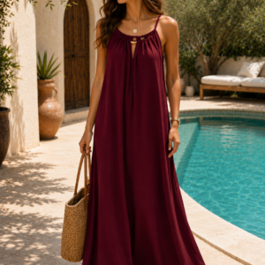 ROBE LARGE BRETELLE COL A BROCHE