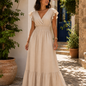 ROBE LONGUE DEMI MANCHE COL V