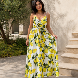 ROBE BRETELLE IMPRIMEE CITRON