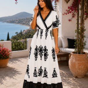 ROBE COL V LONGUE IMPRIMEE MANCHE A VOLANT