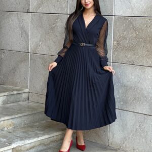 ROBE PLISSEE LONGUE MANCHE EN TUL